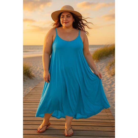 Torrid 2X Maxi Challis Trapeze Dress Bluebird NWT plus size coastal resort - Picture 1 of 9